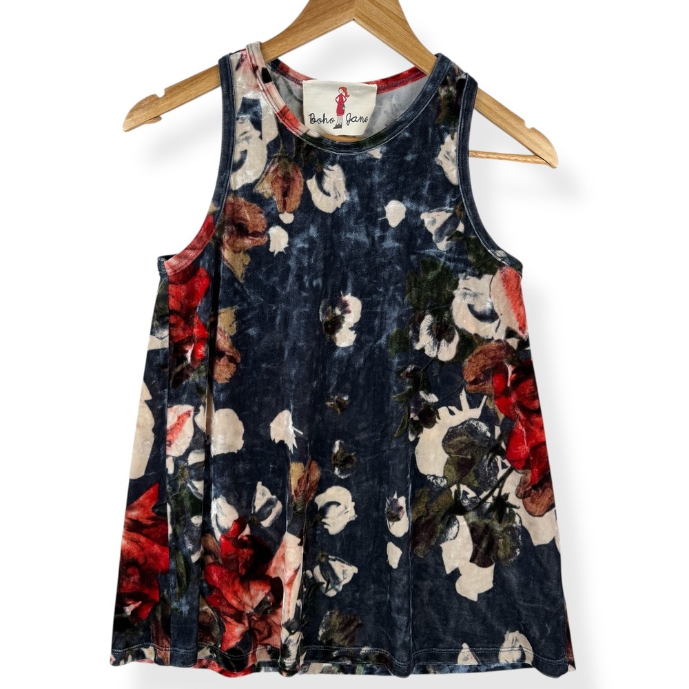 Boho Jane Womens Y2K Floral Velvet Tank Top‎ Size Small Boho Fairy Grunge Earthy